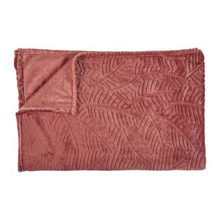 Plaid Flanelle 150x200cm Embossé Motif Feuilles Terracota - Flony