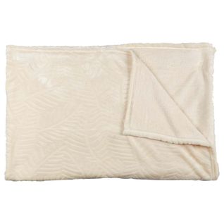 Plaid Flanelle 150x200cm Embossé Motif Feuilles Crème - Flony
