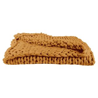 Plaid Chunky 120x150cm Grosse Maille Tressée Coloris Ocre - Lotov