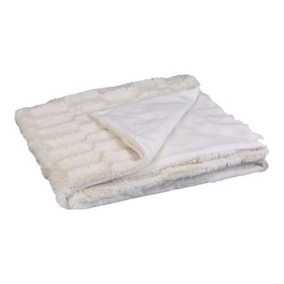 Plaid 120x150cm Texturé Imitation Fourrure Blanche Avec Anse Simili Cuir Marron - Stuff