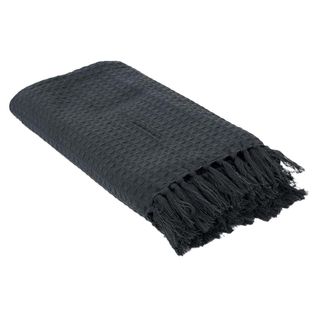 Plaid Jeté De Canapé Gaufré 130x160cm 100% Coton Gris Anthracite Avec Franges - Cushy