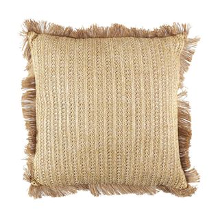 Coussin 40x40cm En Jute Et Lin Tressé Doré Avec Franges Déhoussable - Sarry