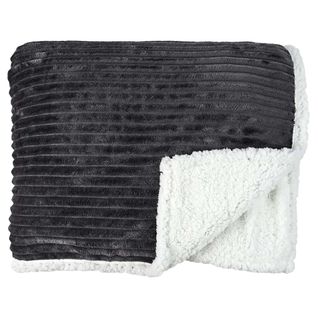 Plaid Flanelle Côtelé 180x220cm Gris Anthracite Et Sherpa - Cosyhome