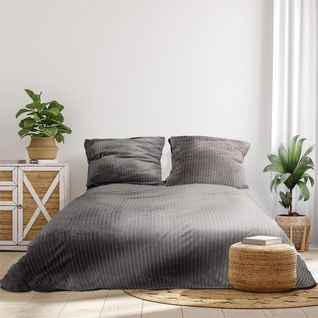 Parure De Lit 220x240cm Côtelée Gris Anthracite - Cosyhome