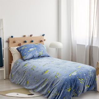 Parure De Lit Phosphorescente 140x200cm Bleue Motifs Spaciaux - Wolowitz