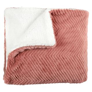 Plaid Ultra Doux 140x200cm Imitation Fourrure Texturée Rose Et Sherpa - Katsu