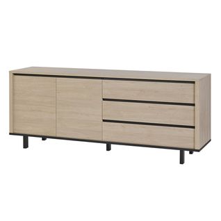 Buffet 2 Portes 3 Tiroirs Aspect Bois Finition Urban Oak - Bonnie