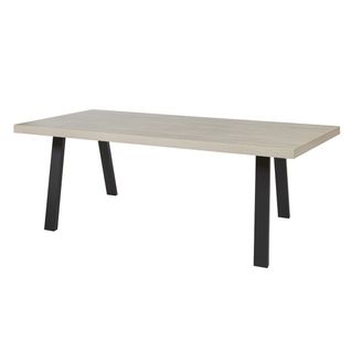 Table Repas 200cm Plateau Aspect Bois Clair Pieds à Métal Noir - Beach