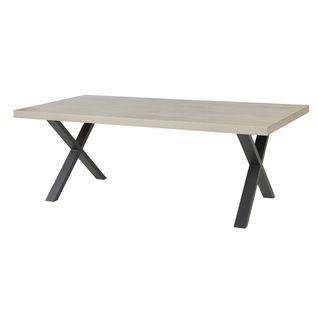 Table Repas 200cm Plateau Aspect Bois Clair Pieds X Métal Noir - Beach