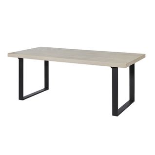 Table Repas 200cm Plateau Aspect Bois Clair Pieds U Métal Noir - Beach