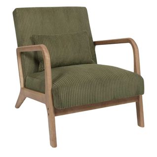 Amory - Fauteuil En Velours Côtelé Coloris Vert Pieds Et Accoudoirs En Hévéa - Amory