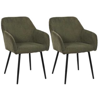 Lot De 2 Fauteuils De Table En Velours Côtelé Coloris Vert - Amory