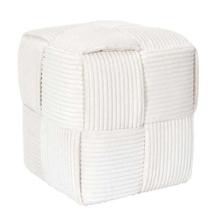 Pouf Cube En Velours Côtelé Tressé Coloris Crème - Amory