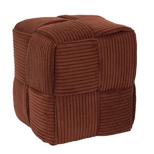 Pouf Cube En Velours Côtelé Tressé Coloris Terracotta - Amory