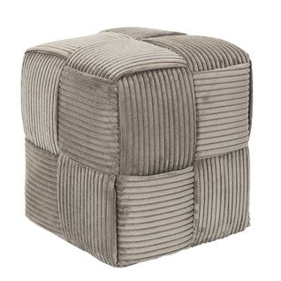 Pouf Cube En Velours Côtelé Tressé Coloris Taupe - Amory