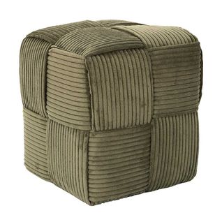 Pouf Cube En Velours Côtelé Tressé Coloris Vert - Amory
