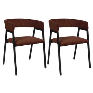 Lot De 2 Fauteuils De Table Design En Métal Et Velours Côtelé Coloris Terracotta - Amory