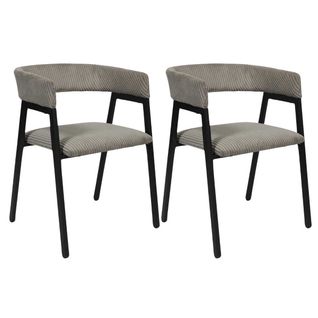 Lot De 2 Fauteuils De Table Design En Métal Et Velours Côtelé Coloris Taupe - Amory