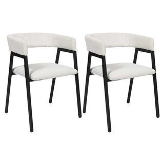 Lot De 2 Fauteuils De Table Design En Métal Et Velours Côtelé Coloris Crème - Amory
