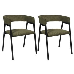 Lot De 2 Fauteuils De Table Design En Métal Et Velours Côtelé Coloris Vert - Amory