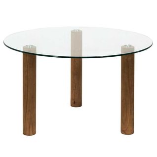 Table Basse Ronde En Verre Trempé Pieds En Hévéa - Inaya