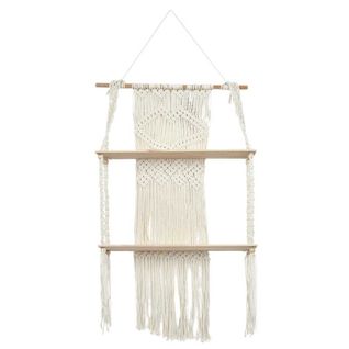 Etagère Murale Double Bohème En Macramé Et Plateaux En Bois -