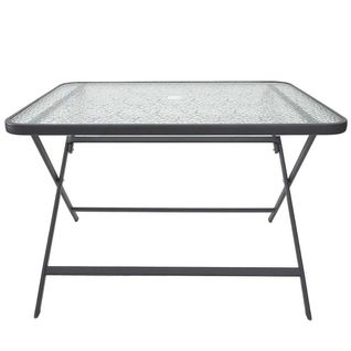 Table Pliante En Métal Anthracite Et Plateau En Verre Trempé - Christina