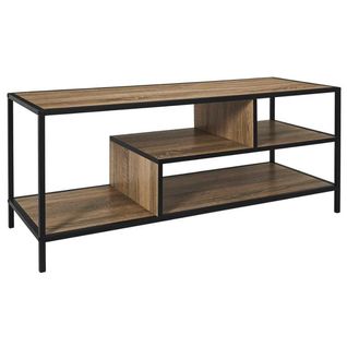 Banc TV En Métal Noir Et Plateaux Aspect Bois - Eddy