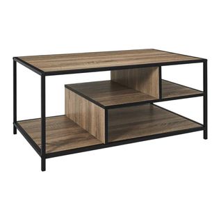 Table Basse En Métal Noir Et Plateaux Aspect Bois - Eddy
