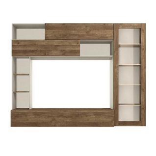 Meuble TV Mural Avec Rangements 1 Porte Vitrée Et Étagères Beige Et Aspect Bois - Palacio