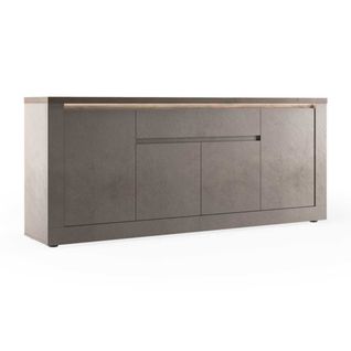 Buffet 4 Portes 1 Tiroir Aspect Minéral Bronze Plateau Bois Mercure Avec LED - Isalia Bronze