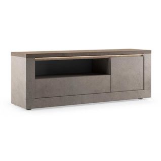 Meuble TV 1 Porte Aspect Minéral Bronze Plateau Bois Mercure Avec LED - Isalia Bronze