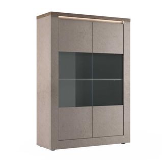 Vitrine 2 Portes Aspect Minéral Bronze Plateau Bois Mercure Avec LED - Isalia Bronze