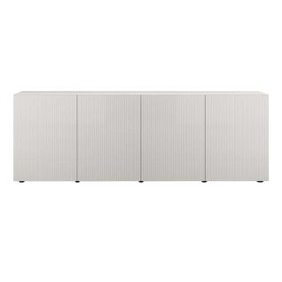 Buffet 4 Portes Blanc Façades Relief à Stries Verticales - Janeiro Blanc