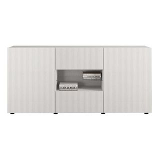 Buffet 2 Portes 2 Tiroirs Blanc Façades Relief à Stries Verticales - Janeiro Blanc