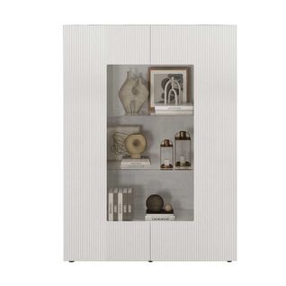 Vitrine 2 Portes Blanc Façades Relief à Stries Verticales - Janeiro Blanc