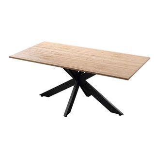 Table Repas Plateau Aspect Bois Cadiz Pieds Araignée En Métal Noir - Athena