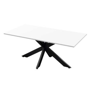 Table Repas Plateau Laqué Blanc Pieds Araignée En Métal Noir - Athena