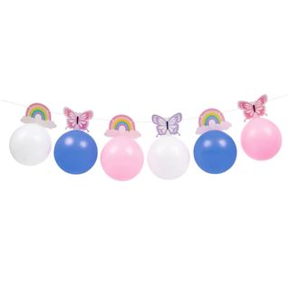 Guirlande De 6 Ballons Décoratifs (rose, Blanc Et Violet) Thème Papillon -
