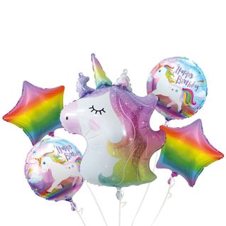 4 Ballons En Aluminium Multicolores Thème Licorne -