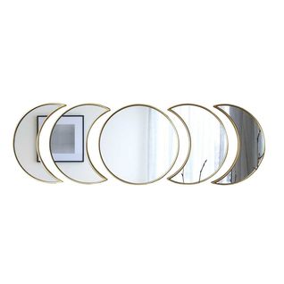 5 Miroirs Décoratifs Phases De Lune Avec Contour Doré En Polypropylène -