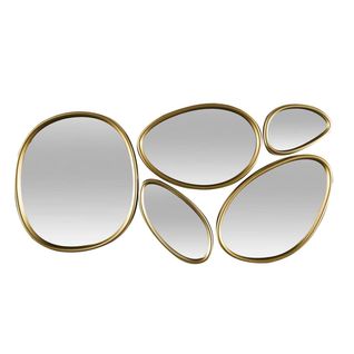 5 Miroirs Muraux Décoratifs Aux Formes Organiques Avec Contour Doré -