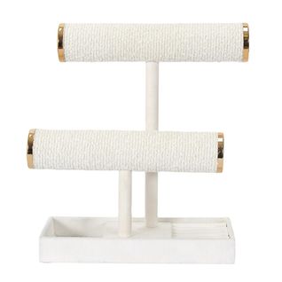 Porte-bijoux Double En Bouclette Ivoire Avec Finitions Dorées -