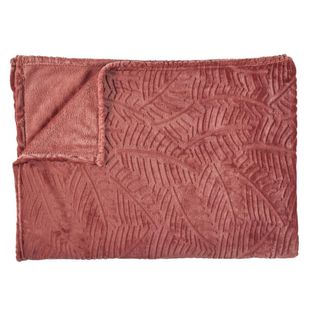 Plaid Flanelle 120x150cm Embossé Motif Feuilles Terracota -