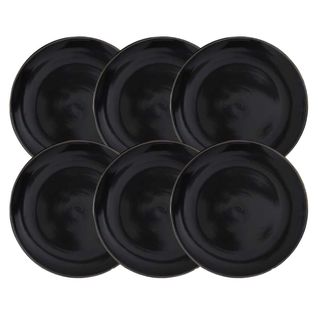 Set De 6 Assiettes à Dessert Noires En Céramique Avec Liseré Doré (ø20 Cm) - Ebene