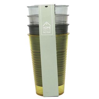 Set De 4 Verres En Plastique Réutilisable Au Coloris Vert, Jaune Et Transparent -