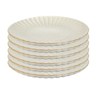 Set De 6 Assiettes Plates Beiges En Céramique (ø27cm) - Shelly