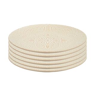 Set De 6 Assiettes Plates En Céramique Beige Motif Mandala (ø27 Cm) - Akka