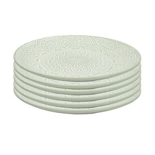Set De 6 Assiettes Plates En Céramique Verte Motif Mandala (ø27 Cm) - Akka