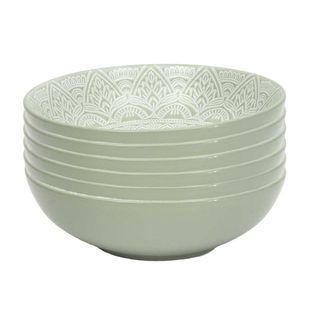 Set De 6 Assiettes Creuses En Céramique Verte Motif Mandala (ø18,5 Cm) - Akka